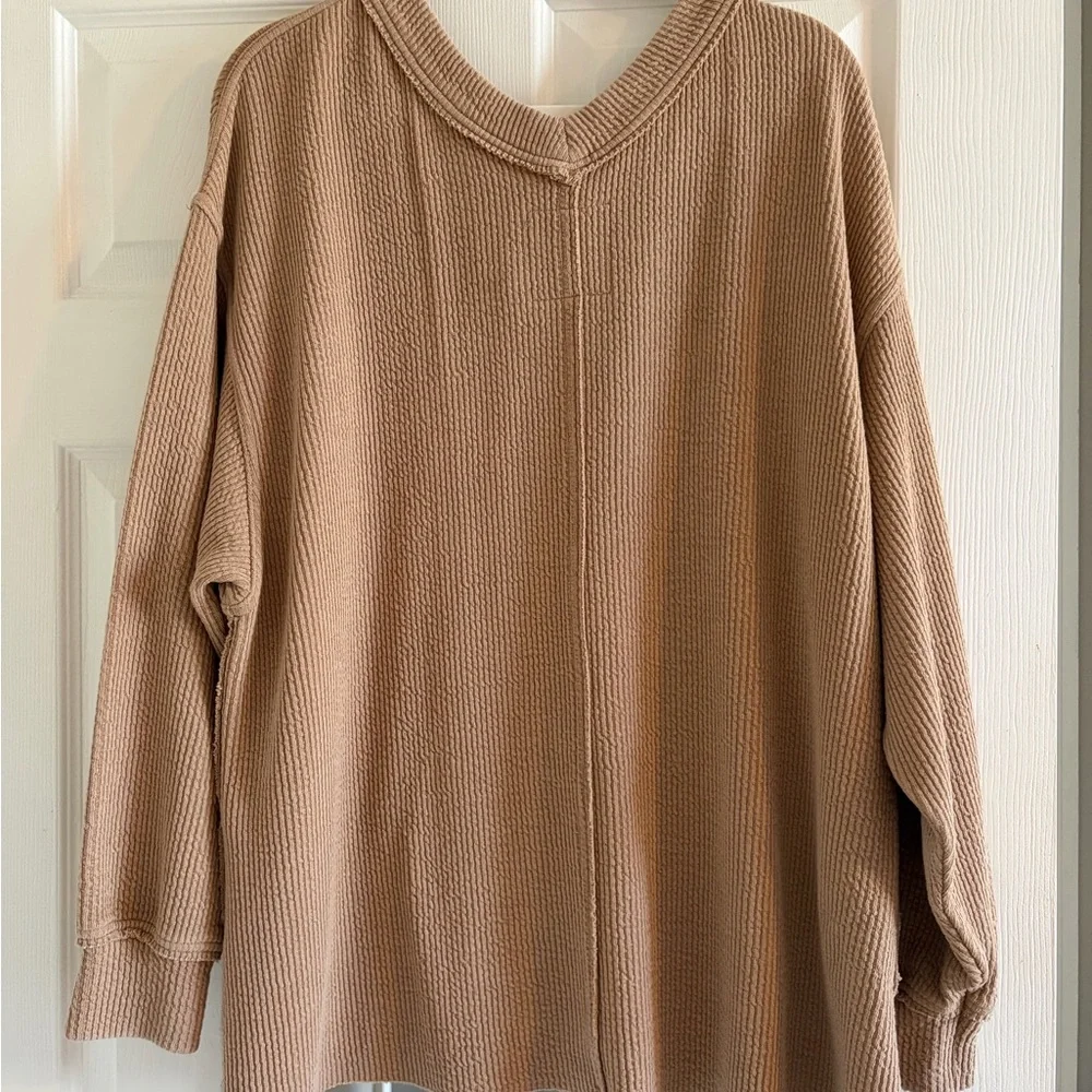 Aerie V-Neck Sweater in Tan - Picture 5 of 5